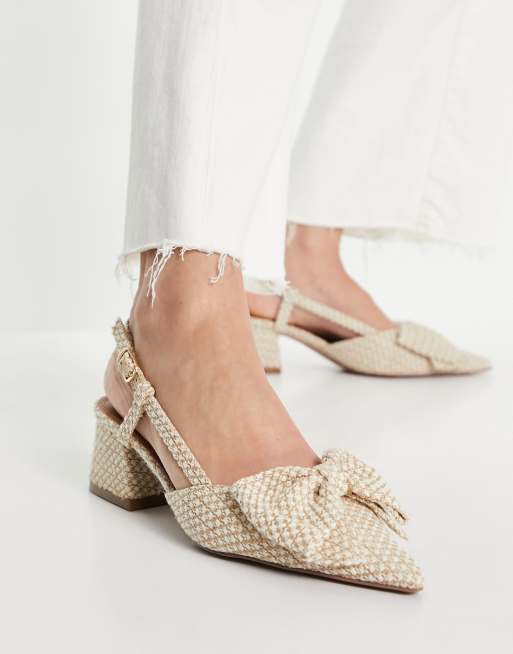 ASOS DESIGN Spring bow mid heeled shoes in natural ASOS