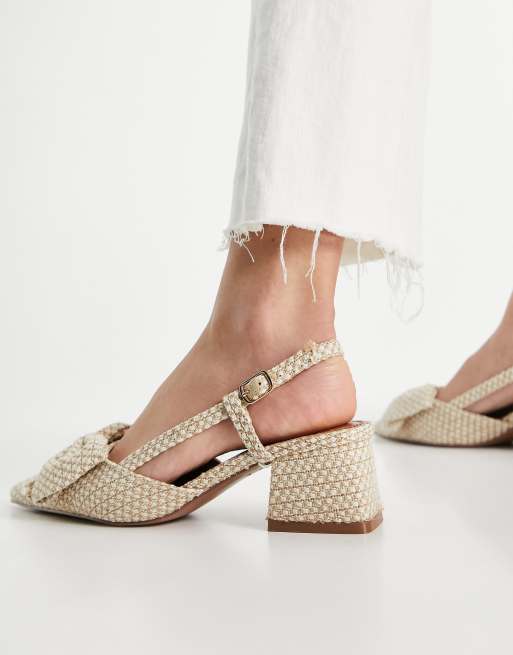 ASOS DESIGN Spring bow mid heeled shoes in natural ASOS