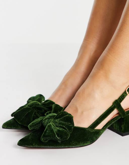 Green Velvet Heels Chunky Heel Closed Toe Platform Pumps