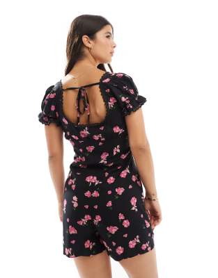 Asos Design Spun Lace Trim Corset Waist Romper In Multi