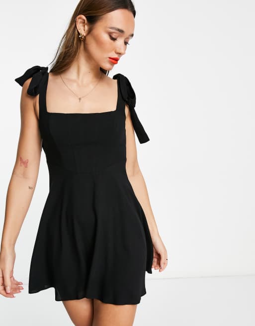 Black frill tie shoulder bodycon outlet dress