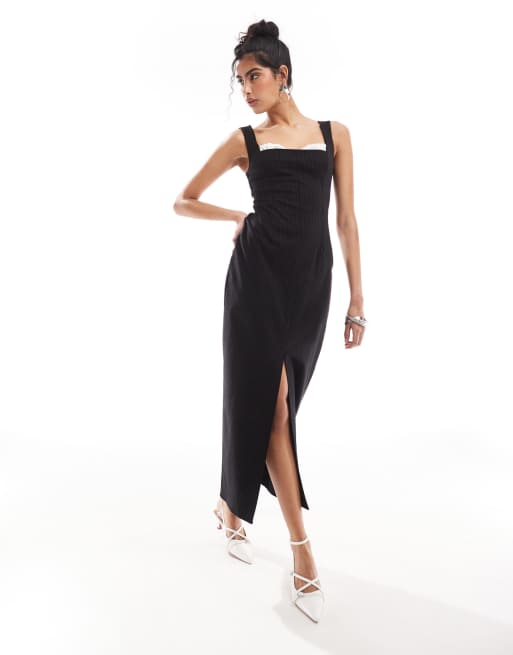 ASOS DESIGN sqaure neck midi dress with peek-a-boo bra