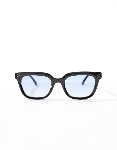ASOS DESIGN sqaure sunglasses with blue lens and black frame - view 2