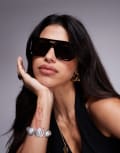 [ASOS DESIGN] ASOS DESIGN square aviator sunglasses in black with brown lens No Size Black
