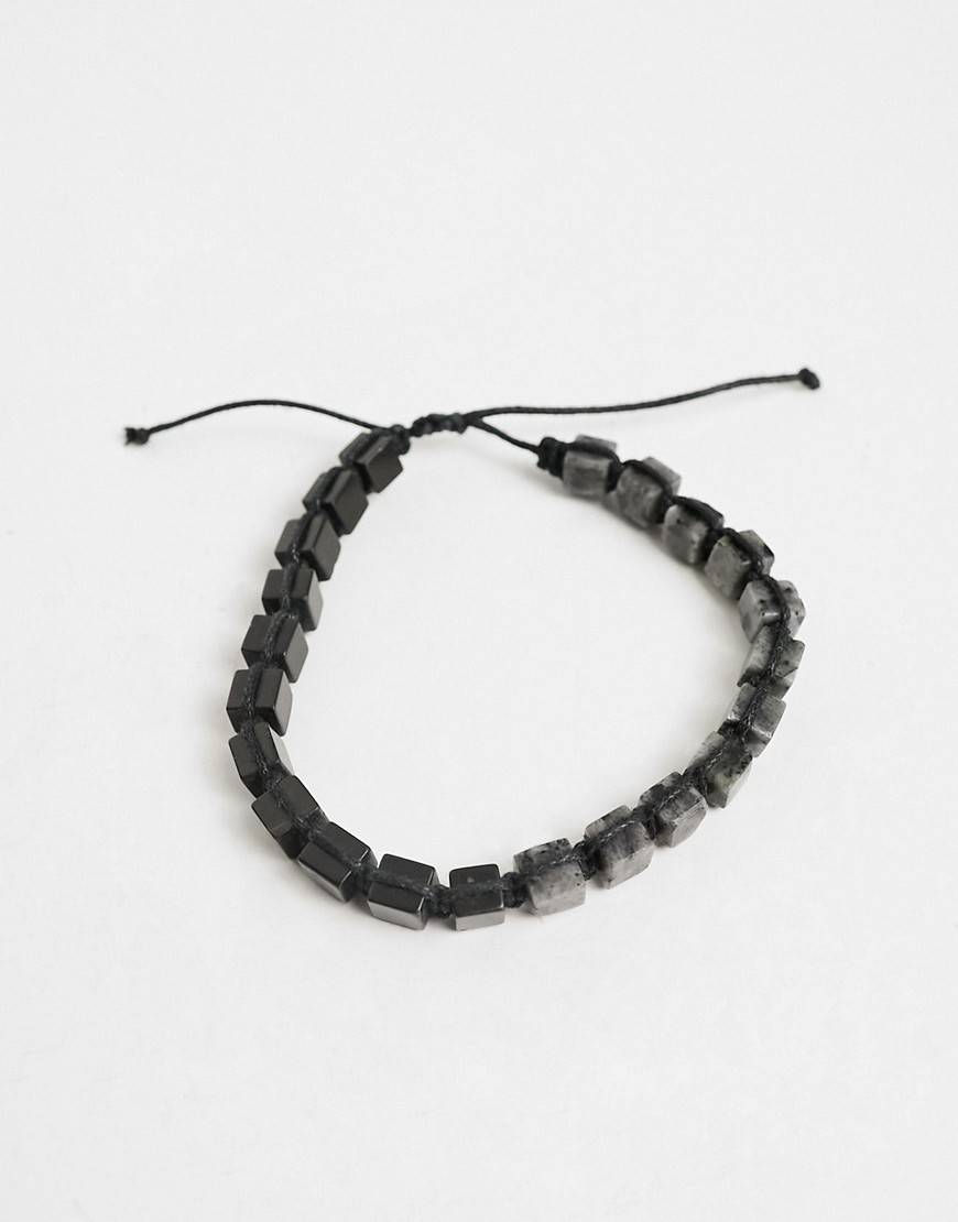 ASOS DESIGN square beaded bracelet in black and grey-Multi