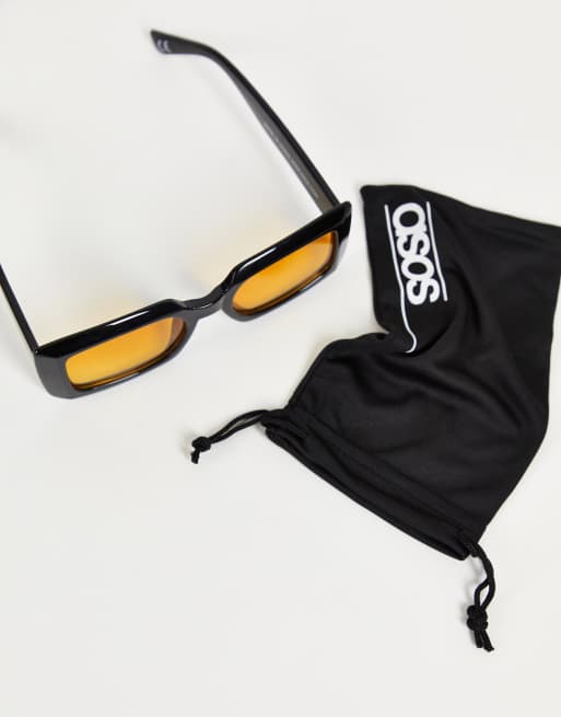 ASOS DESIGN square bevel fashion glasses in black with orange lens, 2 of 4
