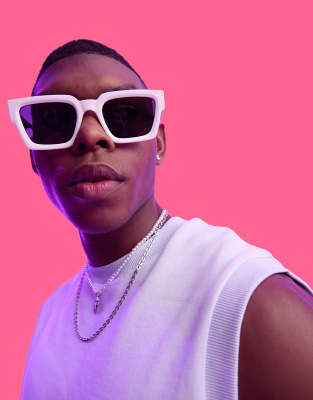 ASOS DESIGN ASOS DESIGN square bevel sunglasses in off white