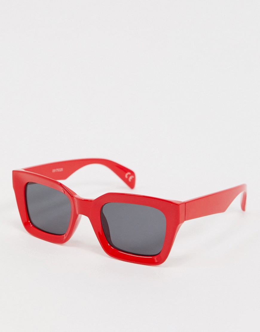 ASOS DESIGN square bevel sunglasses in red
