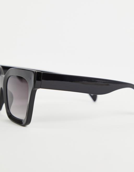 ASOS DESIGN square beveled cat eye sunglasses in shiny black