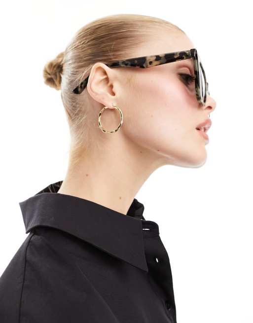 ASOS DESIGN square beveled cat eye sunglasses in marble tort  display picture 1