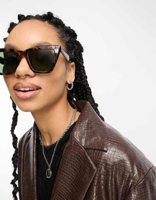 Asos Design Square Bevelled Cat Eye Sunglasses In Tort Asos