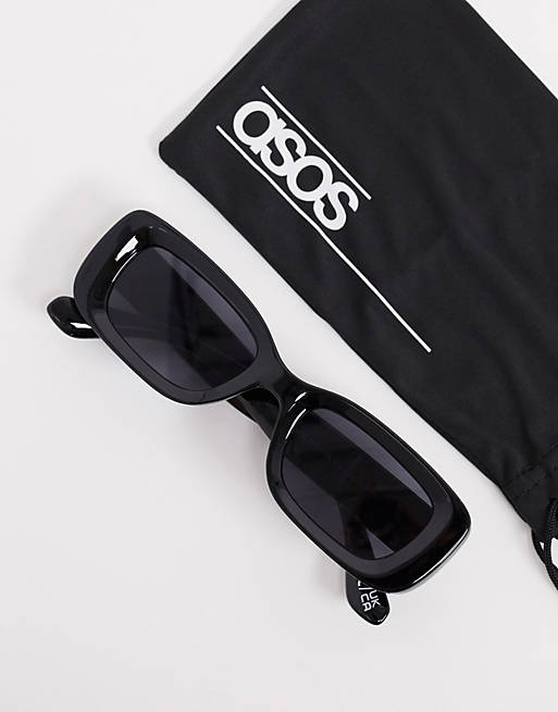 ASOS DESIGN square bevelled sunglasses in black