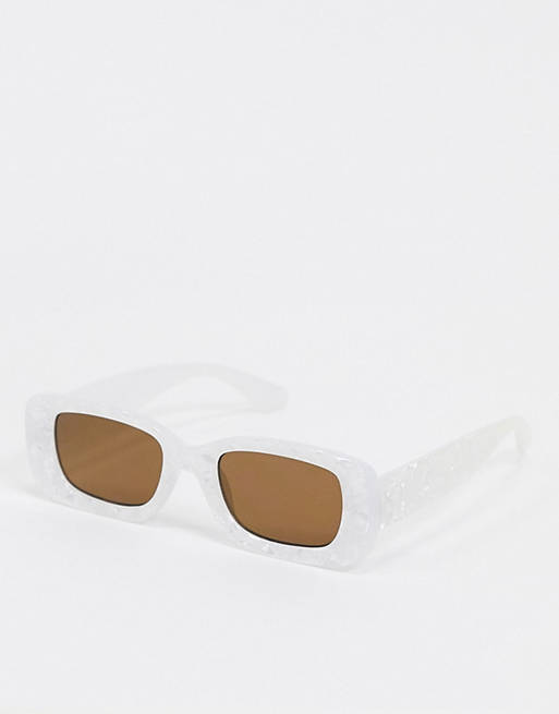 ASOS DESIGN square bevelled sunglasses in pearl white
