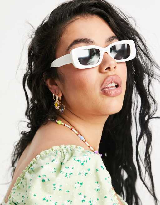 ASOS DESIGN square bevelled sunglasses in white, 3 of 4
