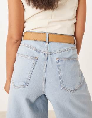 Asos Design Square Buckle Belt In Brown