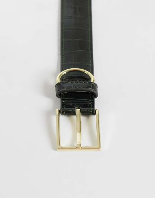 ASOS DESIGN square buckle hip and waist belt in green croc, 3 of 3