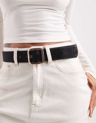 ASOS DESIGN square buckle jeans belt in distressed black