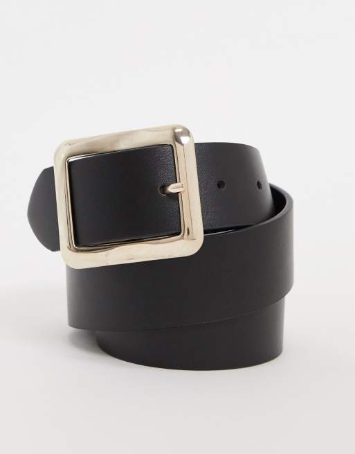 ASOS DESIGN square buckle jeans waist and hip belt in black