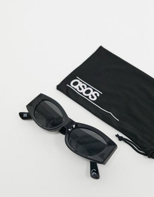 ASOS DESIGN square beveled cat eye sunglasses in shiny black