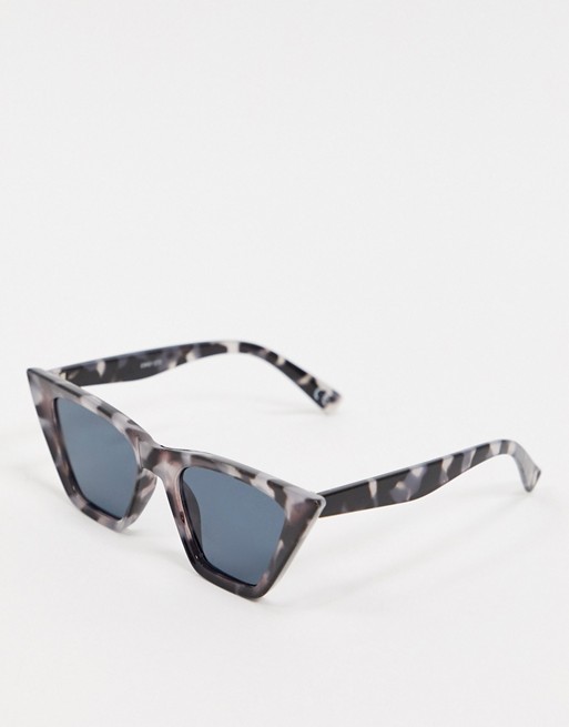 ASOS DESIGN square cat eye sunglasses with bevel detail in grey tort