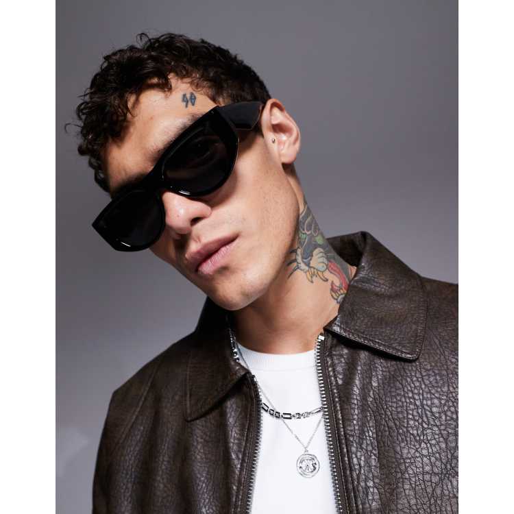 ASOS DESIGN square chunky beveled flat brow sunglasses with  display picture 1