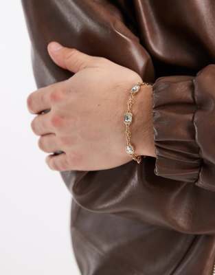 ASOS DESIGN ASOS DESIGN square crystal chain bracelet in gold