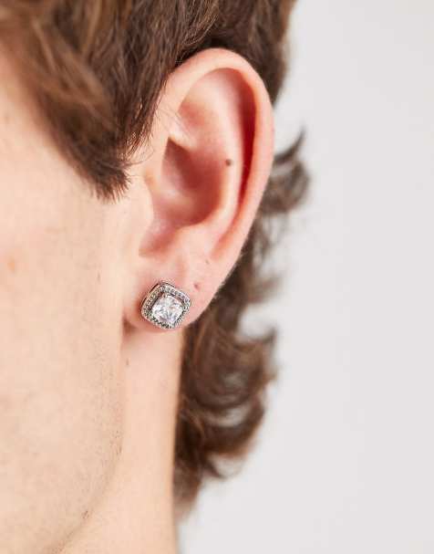 ASOS DESIGN square crystal earring in silver tone - view 1
