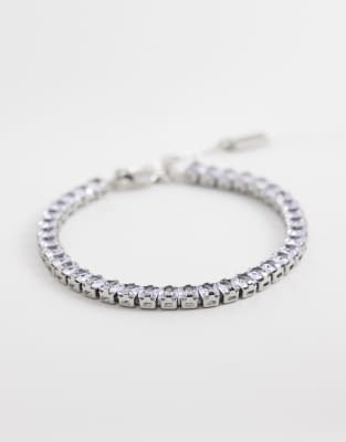 Asos Design Square Cubic Zirconia Tennis Bracelet In Red