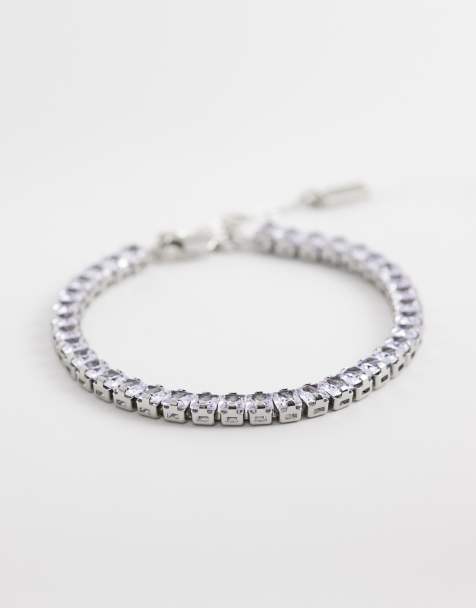 ASOS DESIGN square cubic zirconia tennis bracelet in silver - view 1