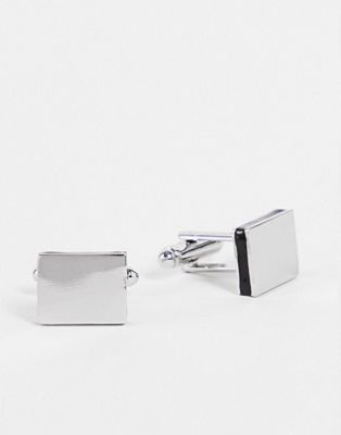 ASOS DESIGN wedding square cufflinks with black enamel edges in silver tone