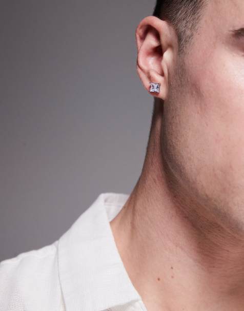 ASOS DESIGN square diamante stud earrings in silver tone - view 1