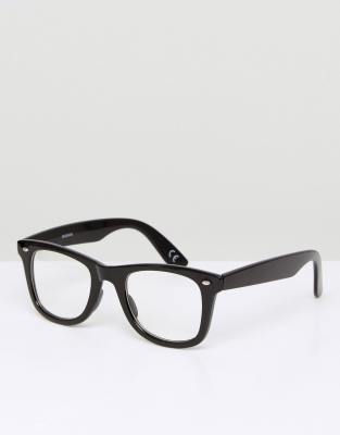 ASOS DESIGN - Eckige Brille in Schwarz mit transparentem Linsengrau - Schwarz
