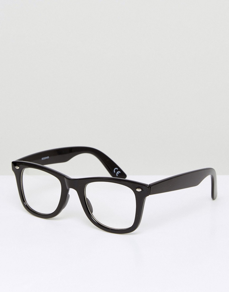 ASOS DESIGN square fashion glasses in black with clear lenses
