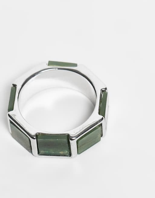 ASOS DESIGN square faux moss agate ring in silver tone , 3 of 3