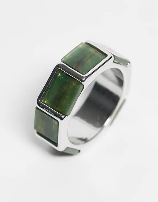 ASOS DESIGN square faux moss agate ring in silver , 2 of 3