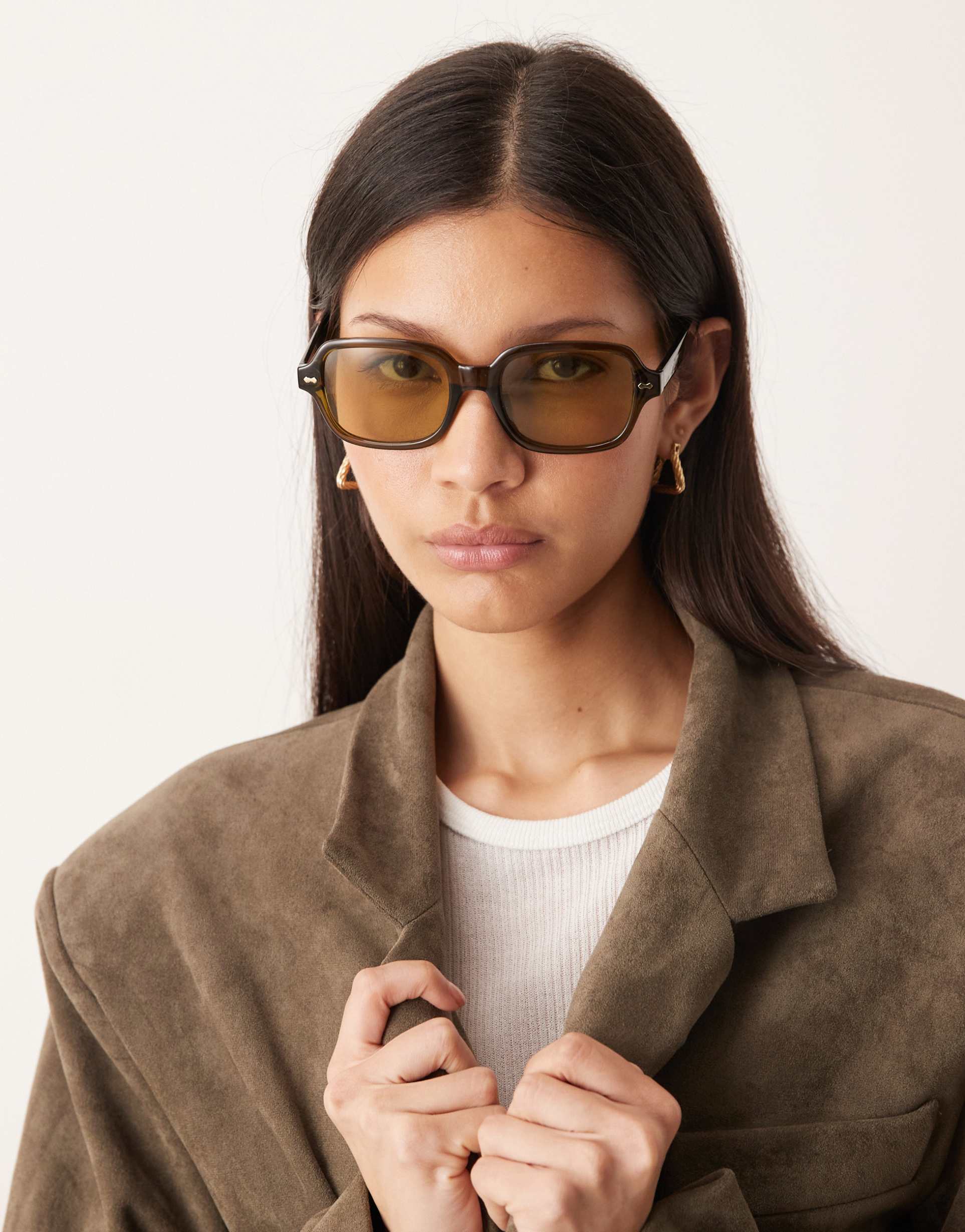 asos design square frame sunglasses in green with tonal lenses
