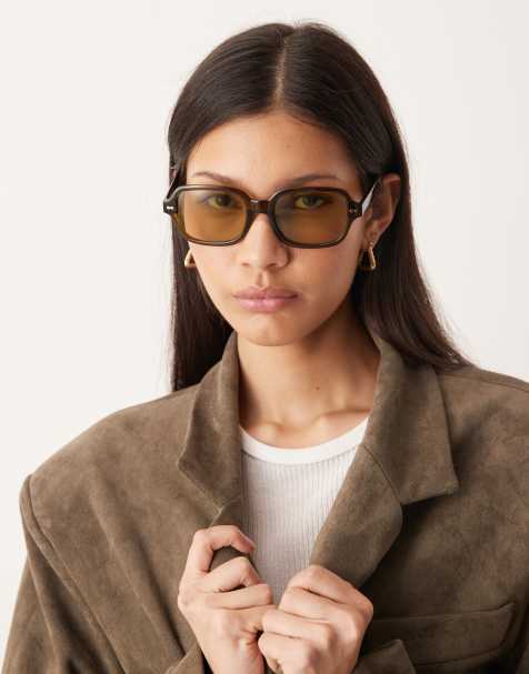 ASOS DESIGN square frame sunglasses in green with tonal lenses