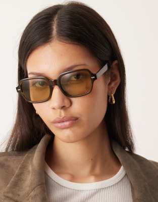 Asos Design Square Frame Sunglasses In Green