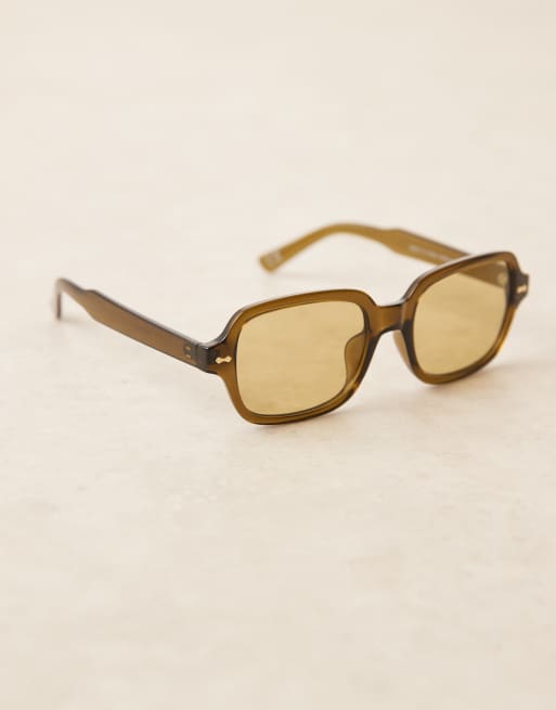 ASOS DESIGN square frame sunglasses in green with tonal lenses