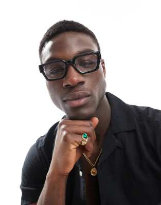 Asos Design Square Glasses With Clear Lenses And Black Frames In Black