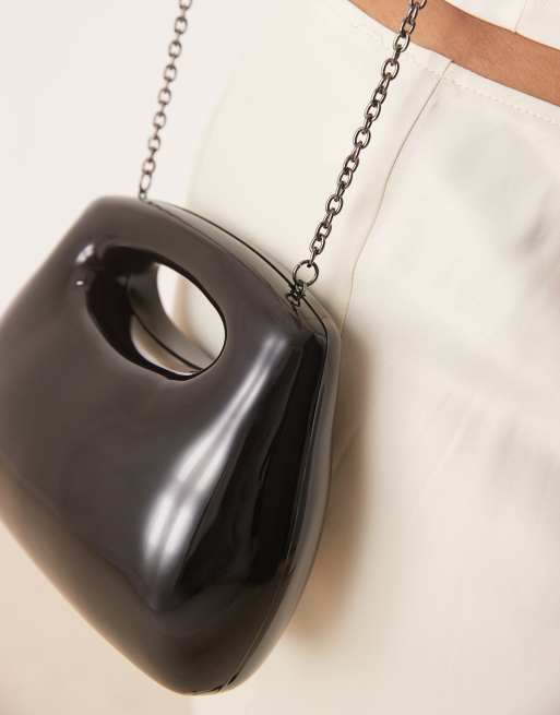ASOS DESIGN square grab handle clutch bag with detachable chain strap in black, 3 of 4