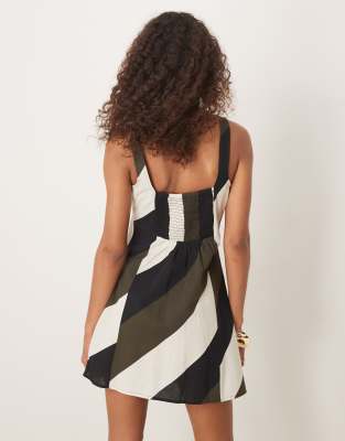 Asos Design Square High Neck Mini Dress With Shirred Back