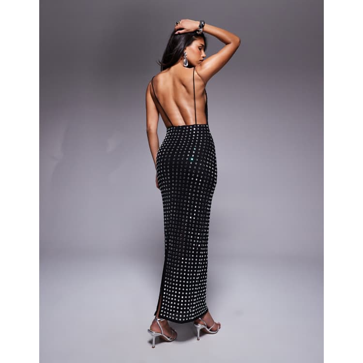 ASOS DESIGN square hotfix high neck minimal maxi dress with