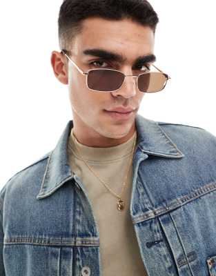 square metal sunglasses with brown lenses in gold