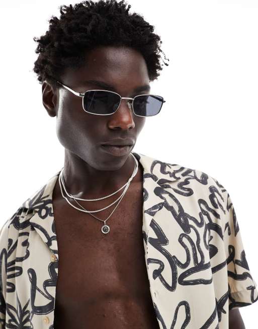 ASOS DESIGN square metal sunglasses with smoke lens in silver, 2 of 4