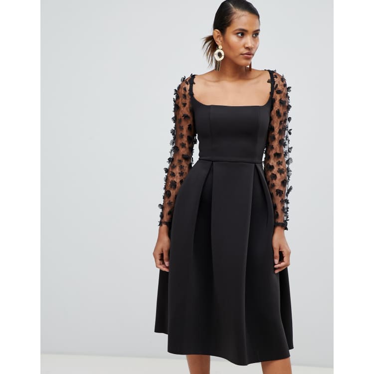 ASOS DESIGN square neck 3d floral lace midi prom dress