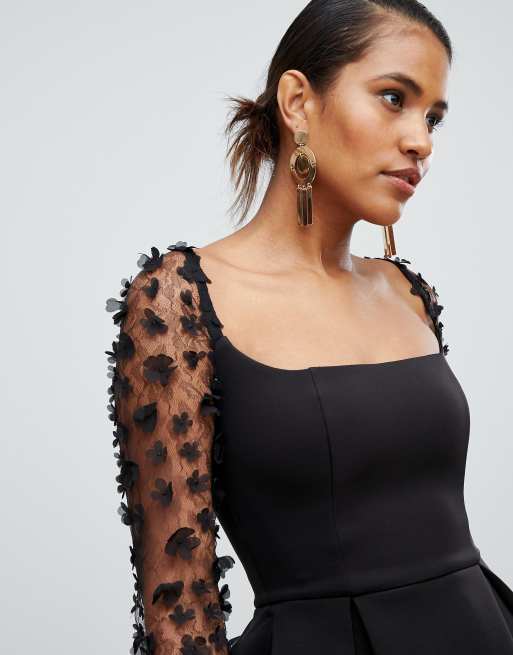 Asos design square neck 3d floral lace midi prom sale dress