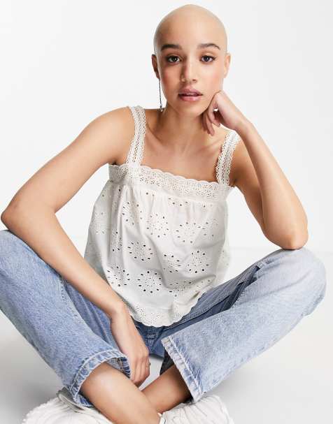 ASOS DESIGN square neck broderie sun top in Ivory - view 1