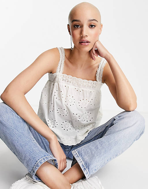 ASOS DESIGN square neck broderie sun top in ivory