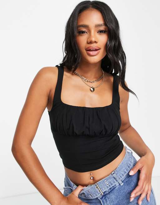 ASOS DESIGN square neck crop top with seam detail in dark rose